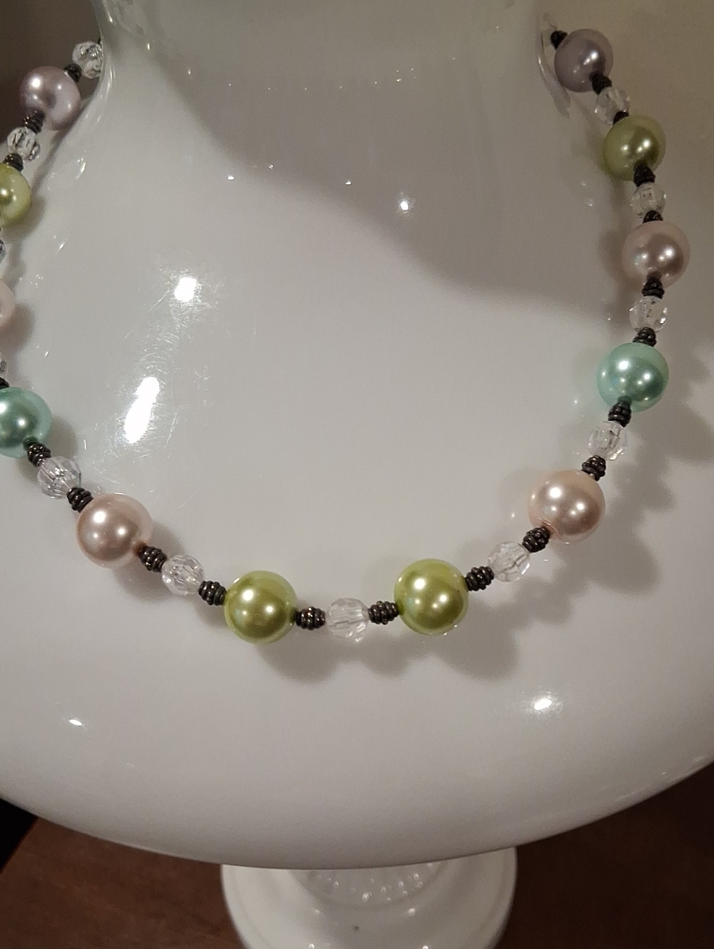 Pastel Pearl Bead Necklace in Green, Pink & Aqua